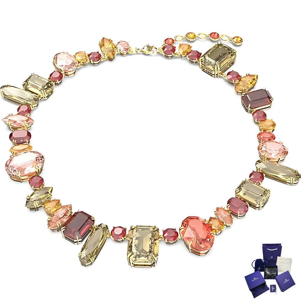 COLLAR GEMA CRISTALES COMPLETO MULTI COLOR SWAROVSKI OBSCURO + KIT DE REGALO