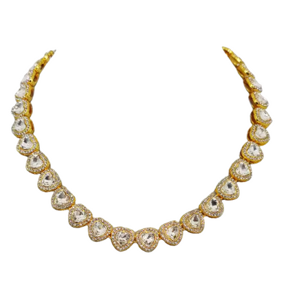 COLLAR SWAROVSKI TENIS DORADO ORO CORAZONES BLANCOS ARIANA GRANDE + KIT DE REGALO