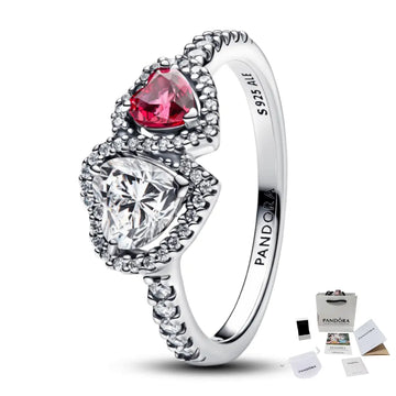 Anillo Promesa Doble Corazón Halo Rojo San Valentín 2025 Pandora