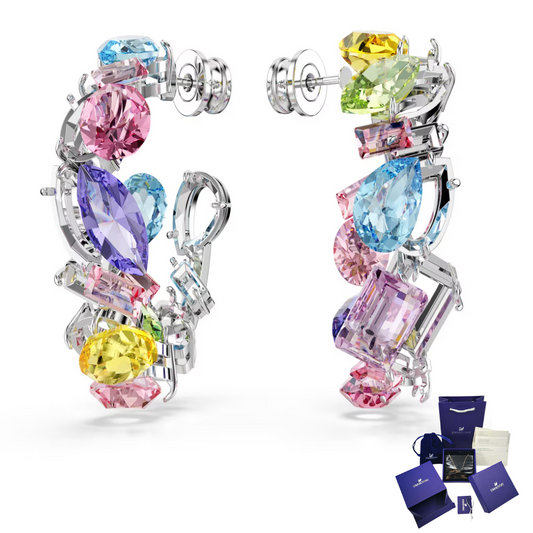 ARETES PENDIENTES GEMA MULTI COLOR SWAROVSKI ARO + KIT DE REGALO