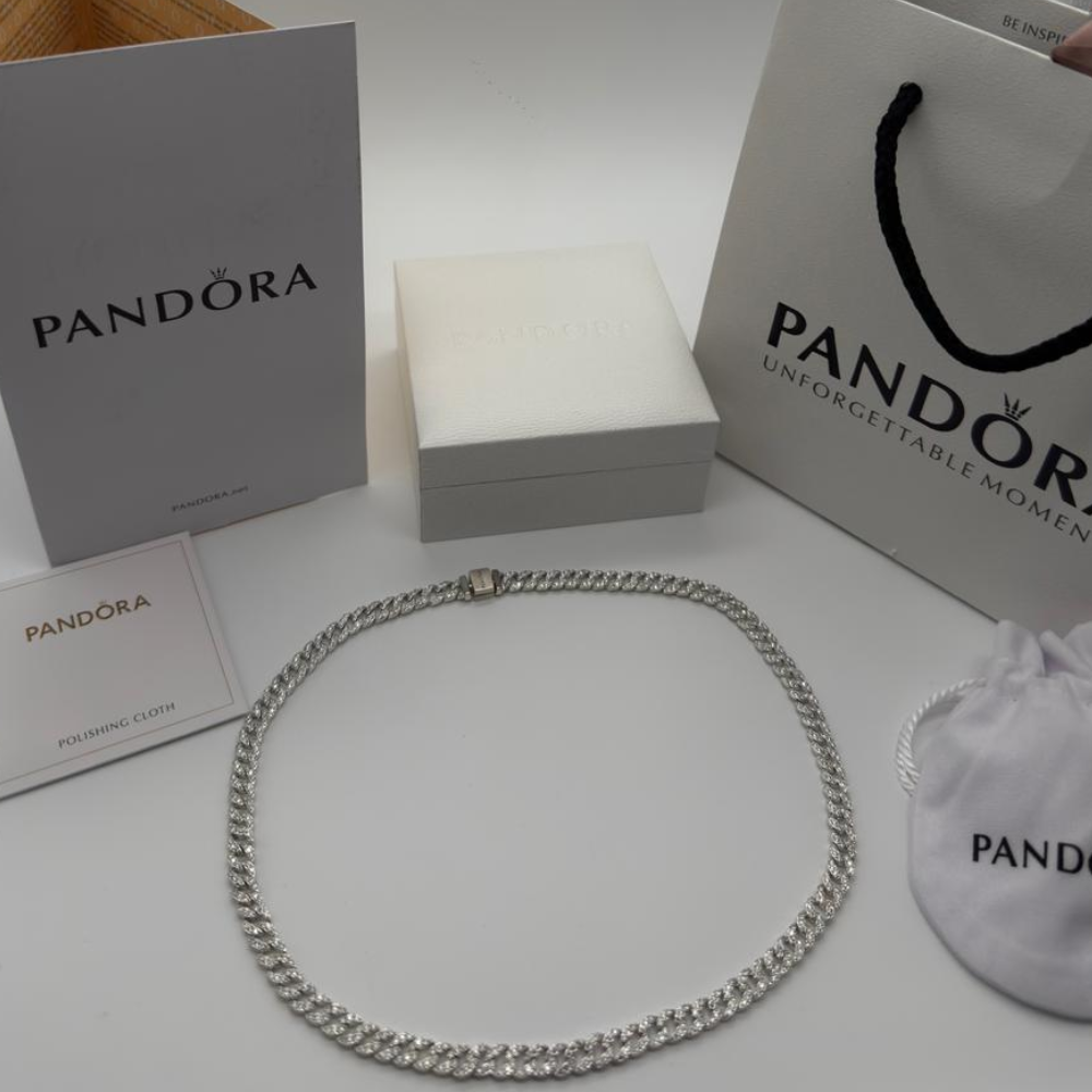 COLLAR PANDORA CUBANO CADENA PAVE ESLABONES PLATA .925 ZOCALO ONLINE