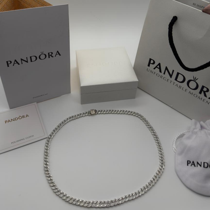 COLLAR PANDORA CUBANO CADENA PAVE ESLABONES PLATA .925 ZOCALO ONLINE