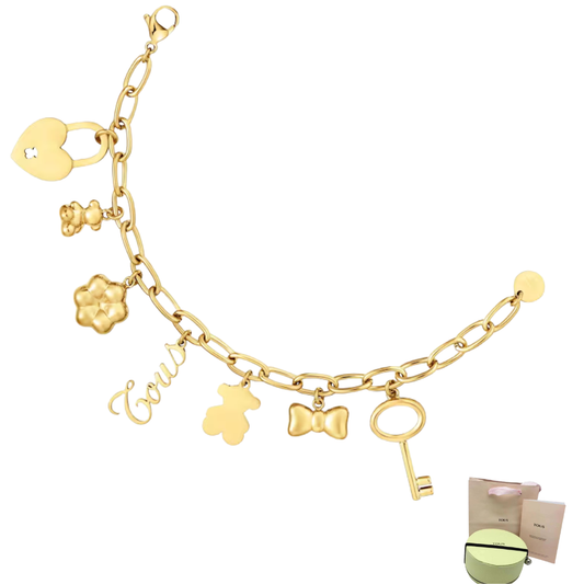 PULSERA BRAZALETE TOUS CADENA DE ACERO BICOLOR Y MOTIVO OSO CHARM (Copia) ZOCALO ONLINE