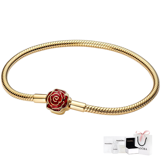 BRAZALETE PULSERA PANDORA ROSA ROJA DISNEY BELLA Y BESTIA ORO DORADO 14K ZOCALO ONLINE