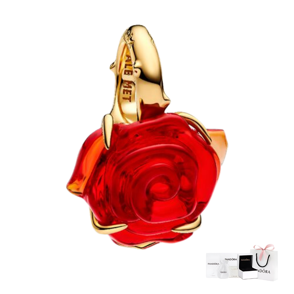 CHARM PANDORA COLGANTE ROSA ENCANTADA ROJA DISNEY BELLA Y BESTIA ORO 14K
