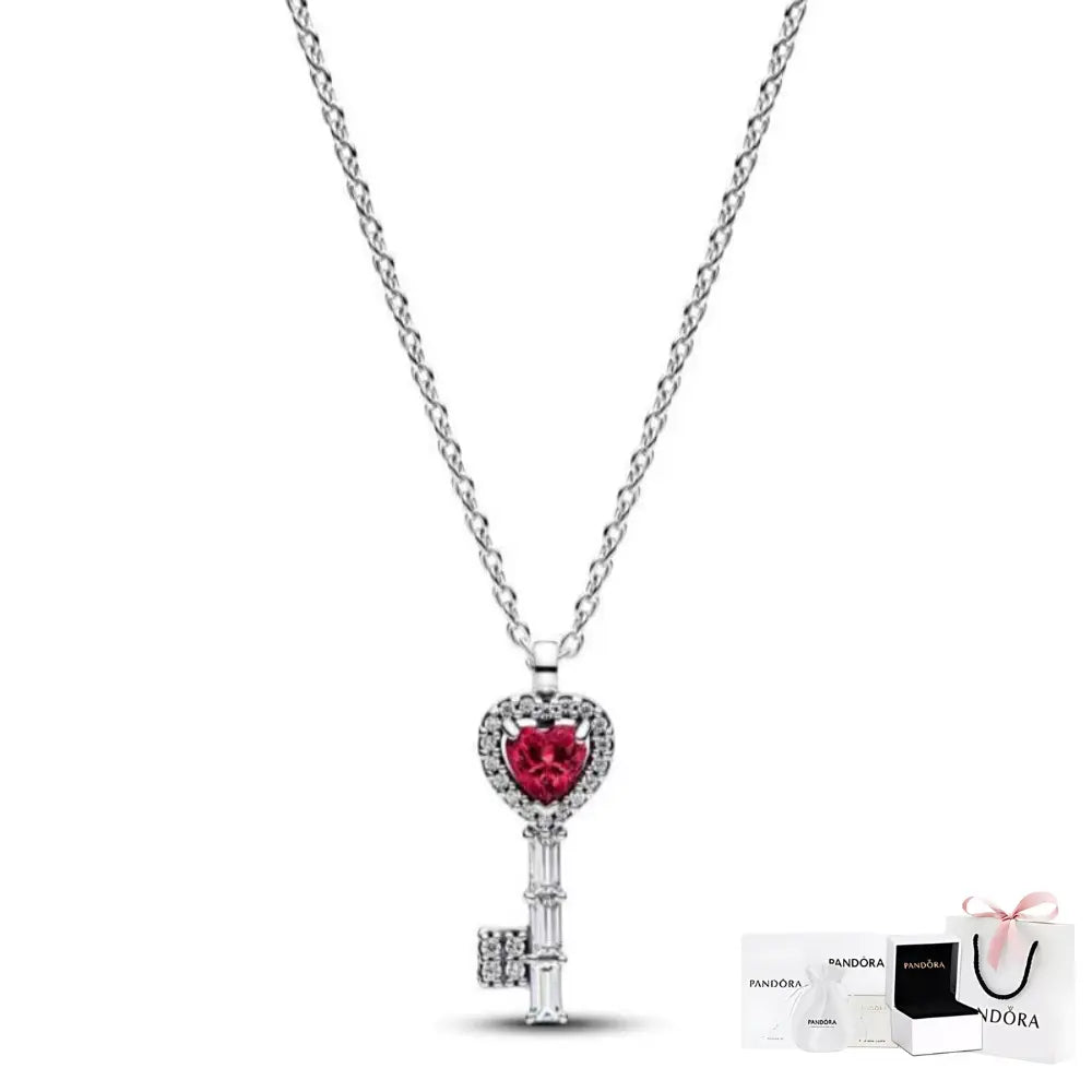 COLLAR PANDORA DIJE LLAVE CORAZON ROJO DANNA PAOLA PLATA .925 ZOCALO ONLINE