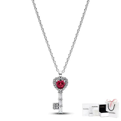 COLLAR PANDORA DIJE LLAVE CORAZON ROJO DANNA PAOLA PLATA .925 ZOCALO ONLINE
