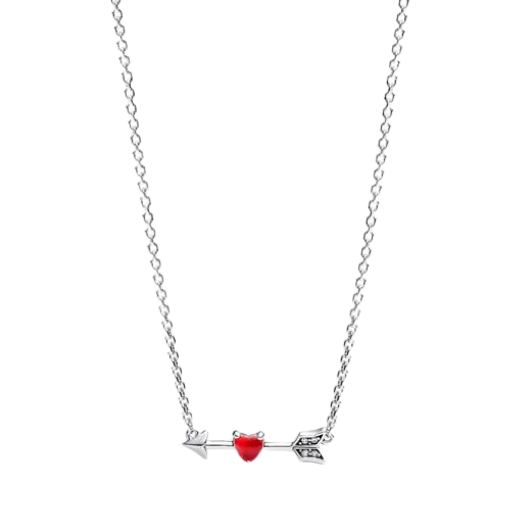 COLLAR PANDORA FLECHA Y CORAZON ROJO CRISTAL MURANO PLATA .925 ZOCALO ONLINE