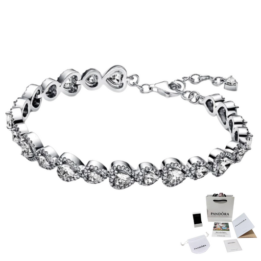 PULSERA BRAZALETE PANDORA TENIS HALO CORAZONES PLATA .925 + KIT DE REGALO