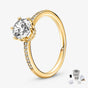 ANILLO COMPROMISO PANDORA DORADO CORONA TRANSPARENTE + KIT DE REGALO