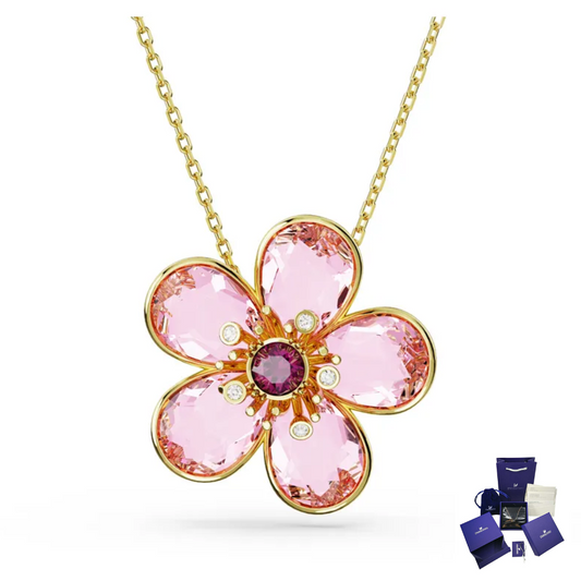 COLLAR COLGANTE SWAROVSKI FLORERE FLOR ROSA ORO CRISTALES + KIT DE REGALO