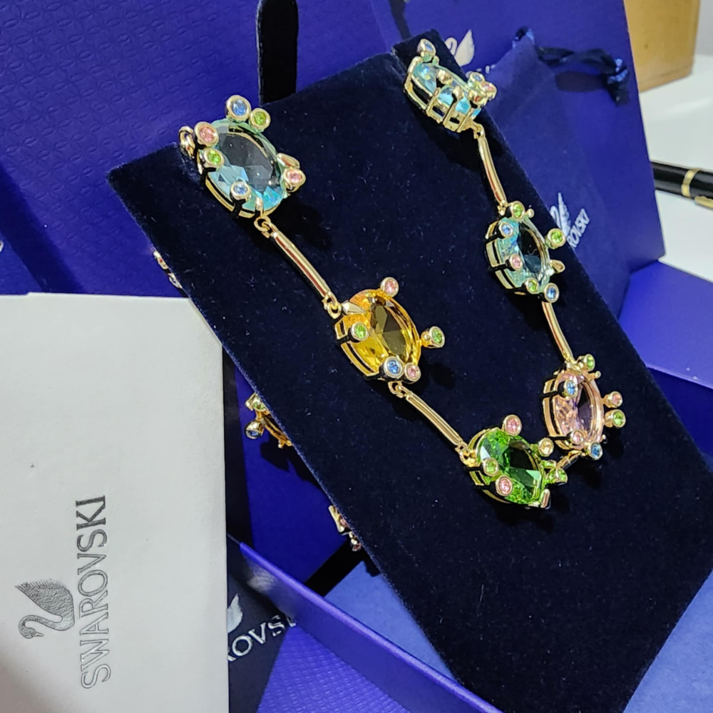 COLLAR GEMA CRISTALES COMPLETO MULTI COLOR SWAROVSKI + KIT DE REGALO