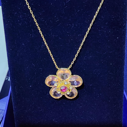 COLLAR COLGANTE SWAROVSKI FLORERE FLOR ROSA ORO CRISTALES + KIT DE REGALO