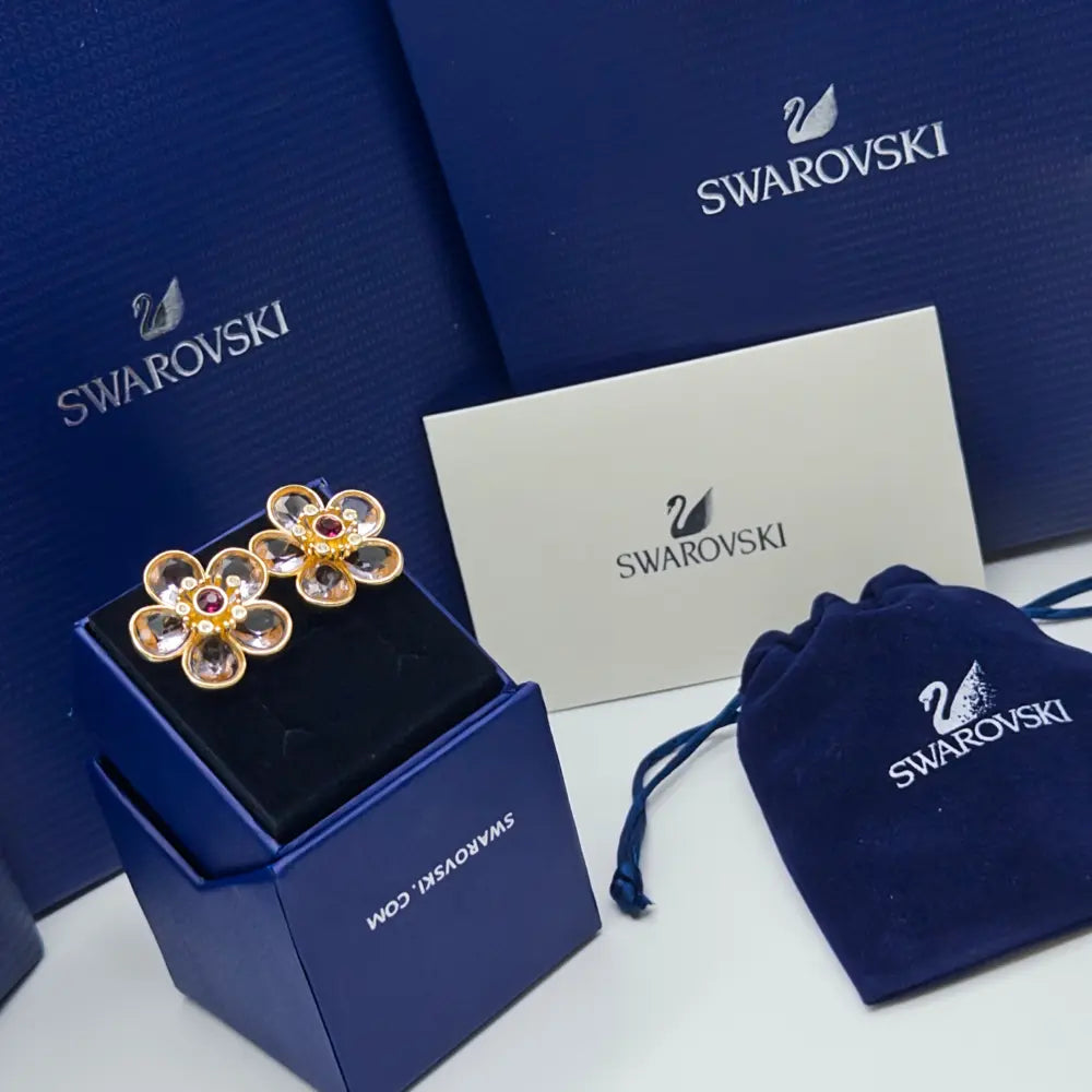 ARETES PENDIENTES FLOR FLORERE CRISTALES ROSA SWAROVSKI ORO 14K + KIT DE REGALO ZOCALO ONLINE