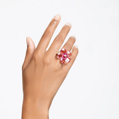 ANILLO FLOR ROSA COCTEL FLORERE DORADO GRANDE SWAROVSKI