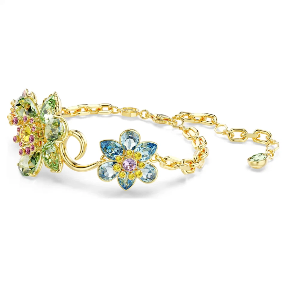 PULSERA BRAZALETE SWAROVSKI IDYLLIA CRISTALES FLOR MULTI COLOR DORADO + KIT DE REGALO