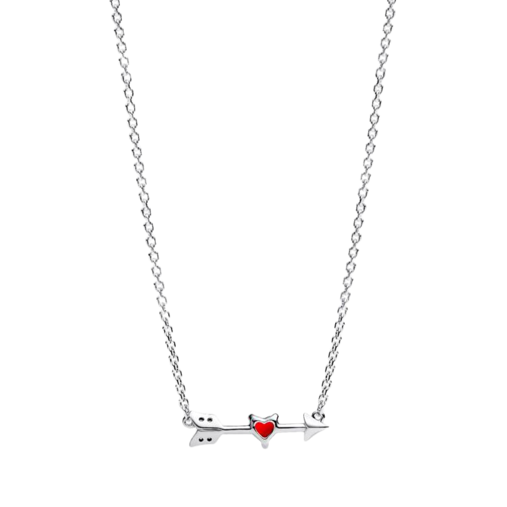 COLLAR PANDORA FLECHA Y CORAZON ROJO CRISTAL MURANO PLATA .925 ZOCALO ONLINE