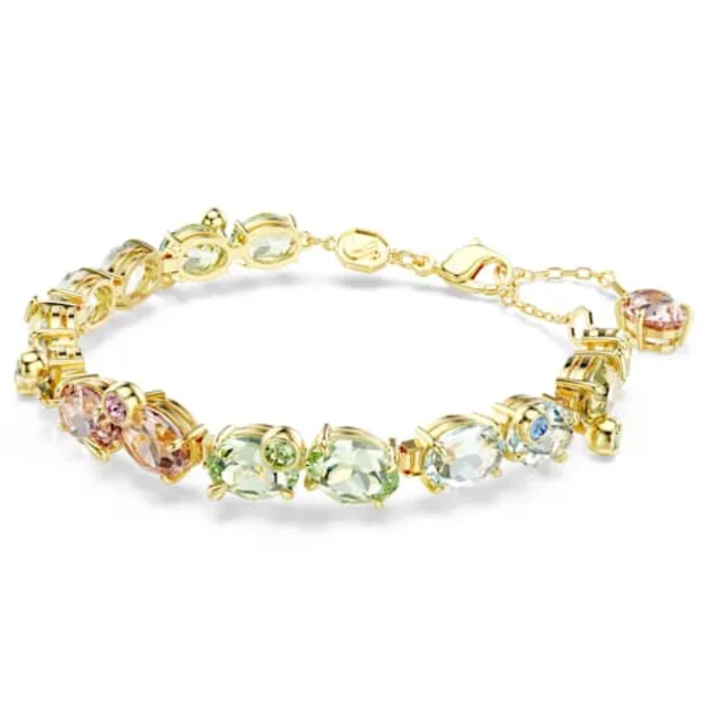 PULSERA BRAZALETE SWAROVSKI TENIS GEMA MULTI COLOR DORADO ORO 14K