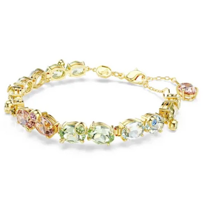PULSERA BRAZALETE SWAROVSKI TENIS GEMA MULTI COLOR DORADO ORO 14K