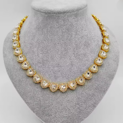 COLLAR SWAROVSKI TENIS DORADO ORO CORAZONES BLANCOS ARIANA GRANDE + KIT DE REGALO