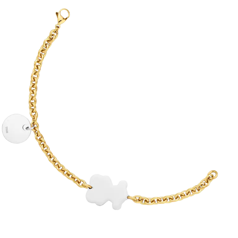 PULSERA BRAZALETE TOUS CADENA DE ACERO BICOLOR Y MOTIVO OSO CHARM ZOCALO ONLINE