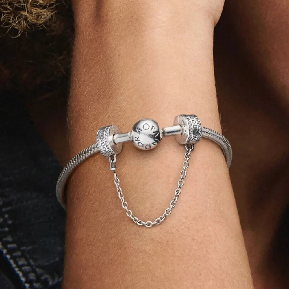 CHARM CADENA DE SEGURIDAD LOGO LOGOTIPO PANDORA PLATA .925 ZOCALO ONLINE