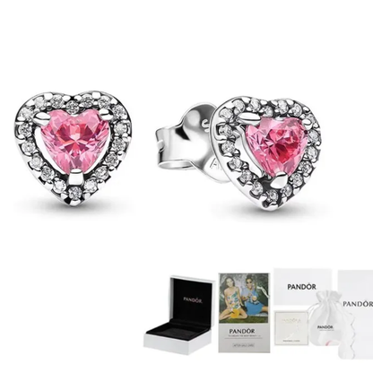 PANDORA RAISED HEART PINK EARRINGS + GIFT KIT
