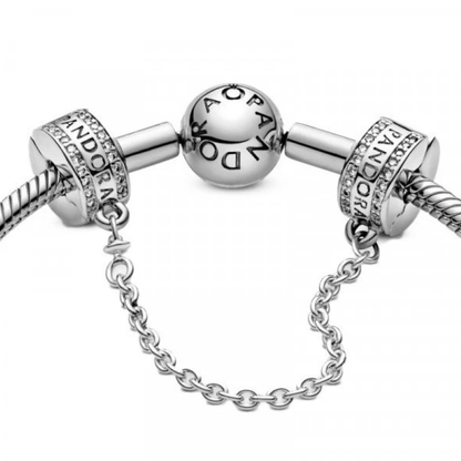 CHARM CADENA DE SEGURIDAD LOGO LOGOTIPO PANDORA PLATA .925 ZOCALO ONLINE