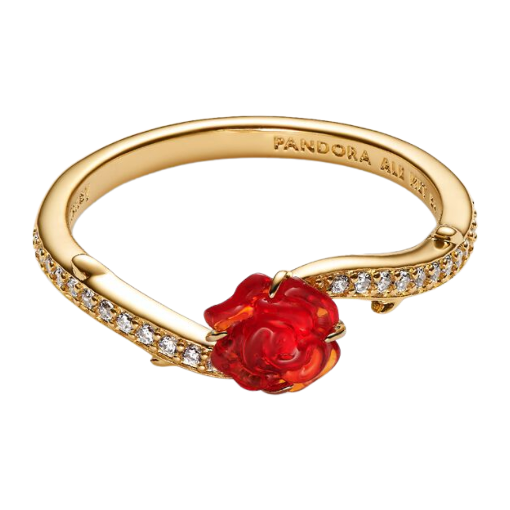 ANILLO PANDORA PINCESA DISNEY BELLA Y LA BESTIA ROSA ENCANTADA ORO 14K