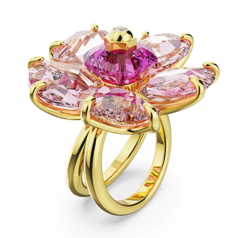 ANILLO FLOR ROSA COCTEL FLORERE DORADO GRANDE SWAROVSKI
