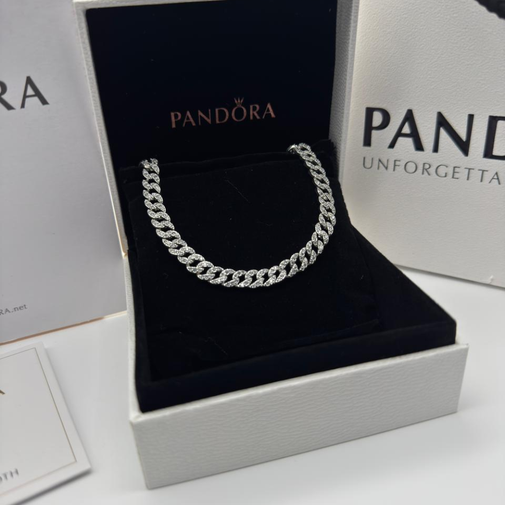 COLLAR PANDORA CUBANO CADENA PAVE ESLABONES PLATA .925 ZOCALO ONLINE