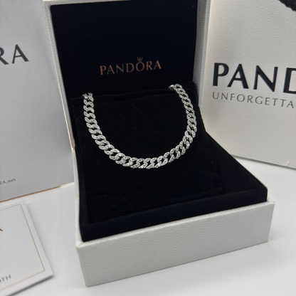 COLLAR PANDORA CUBANO CADENA PAVE ESLABONES PLATA .925 ZOCALO ONLINE