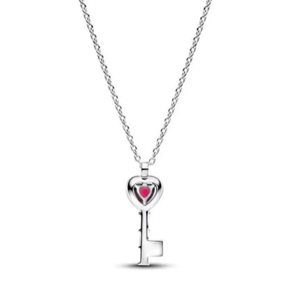 COLLAR PANDORA DIJE LLAVE CORAZON ROJO DANNA PAOLA PLATA .925 ZOCALO ONLINE