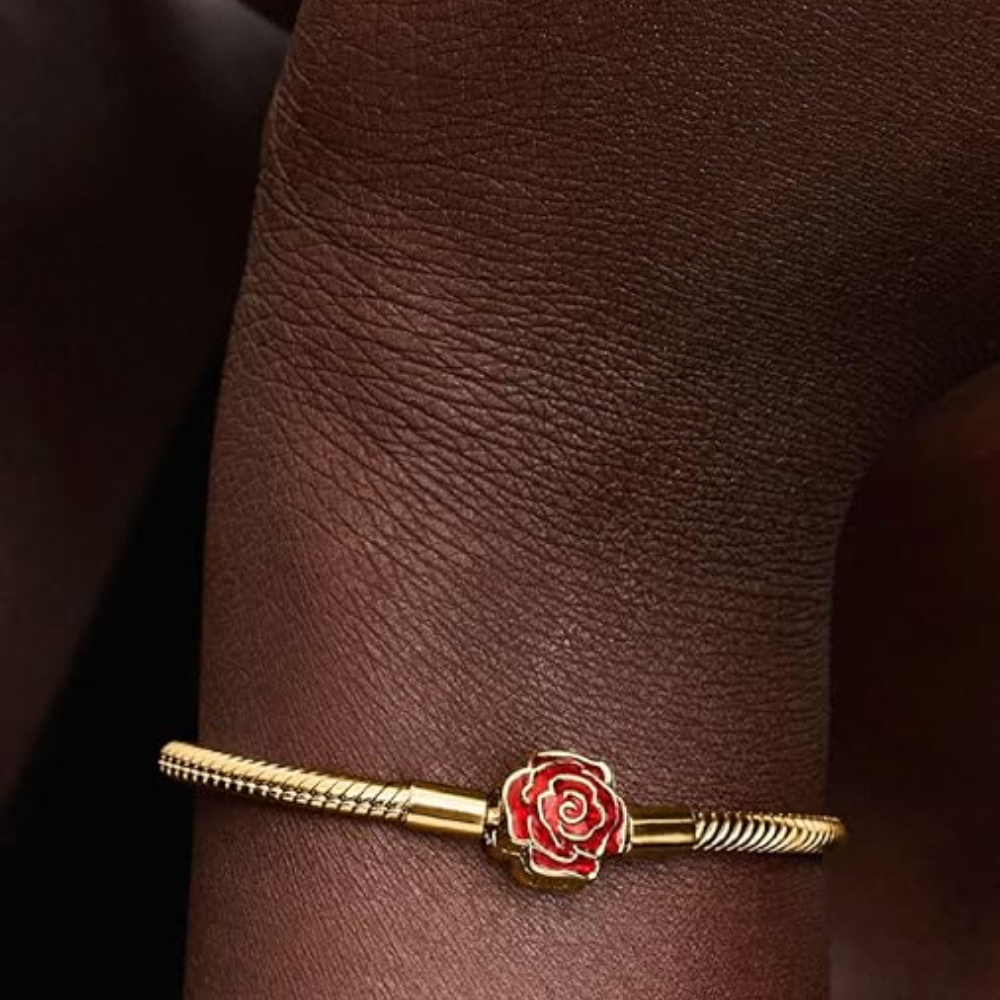 BRAZALETE PULSERA PANDORA ROSA ROJA DISNEY BELLA Y BESTIA ORO DORADO 14K ZOCALO ONLINE