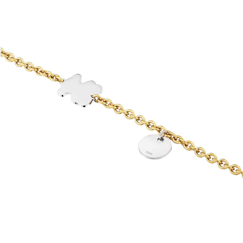 PULSERA BRAZALETE TOUS CADENA DE ACERO BICOLOR Y MOTIVO OSO CHARM ZOCALO ONLINE