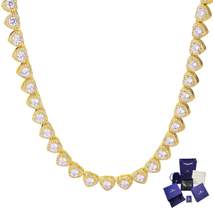 COLLAR SWAROVSKI TENIS DORADO ORO CORAZONES BLANCOS ARIANA GRANDE + KIT DE REGALO