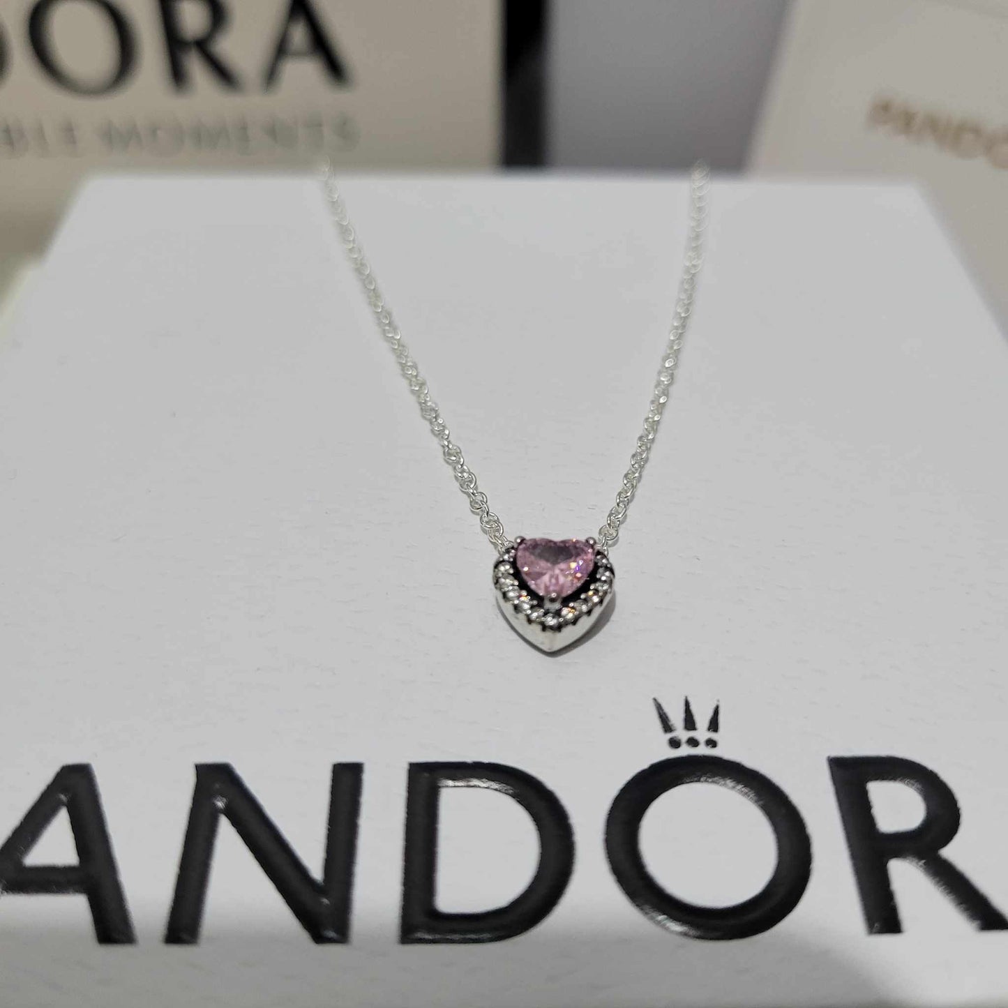 SET CONJUNTO PANDORA CORAZON ROSA PLATA 925 ANILLO + COLLAR + ARETES + KIT DE REGALO