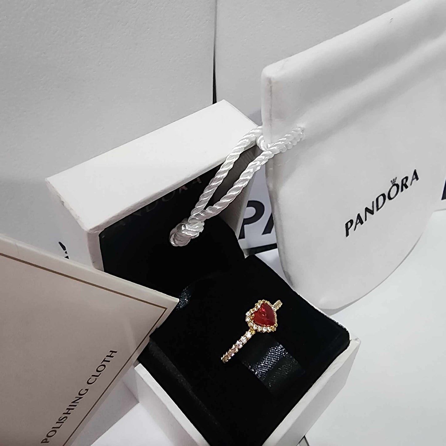 ANILLO PANDORA PROMESA CORAZON ELEVADO ROJO DORADO ORO + KIT DE REGALO