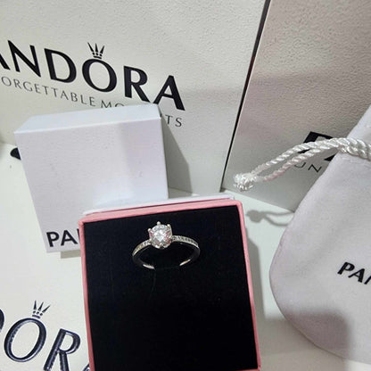 ANILLO COMPROMISO PANDORA CORONA TRANSPARENTE + KIT DE REGALO