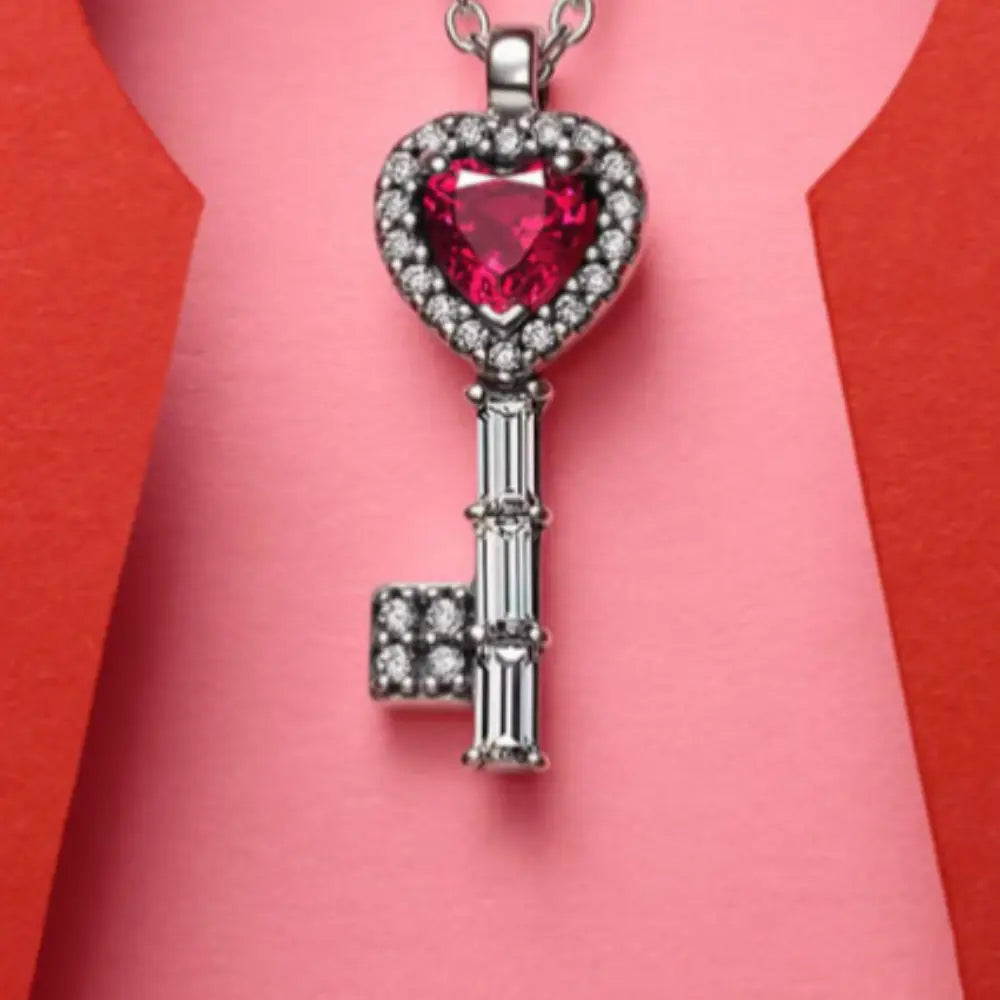 COLLAR PANDORA DIJE LLAVE CORAZON ROJO DANNA PAOLA PLATA .925 ZOCALO ONLINE