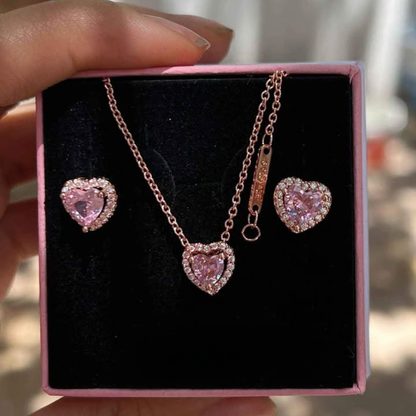PANDORA ROSE GOLD RAISED HEART NECKLACE PINK + GIFT KIT 