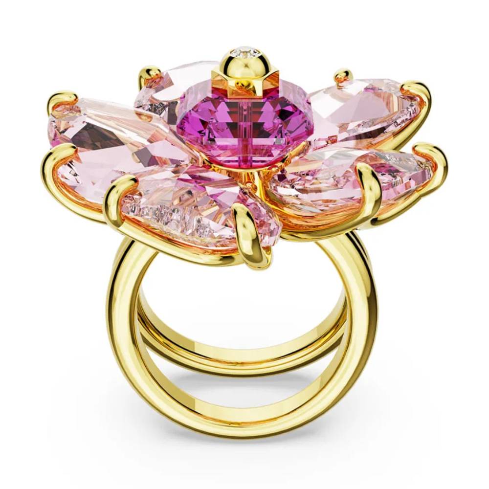 ANILLO FLOR ROSA COCTEL FLORERE DORADO GRANDE SWAROVSKI