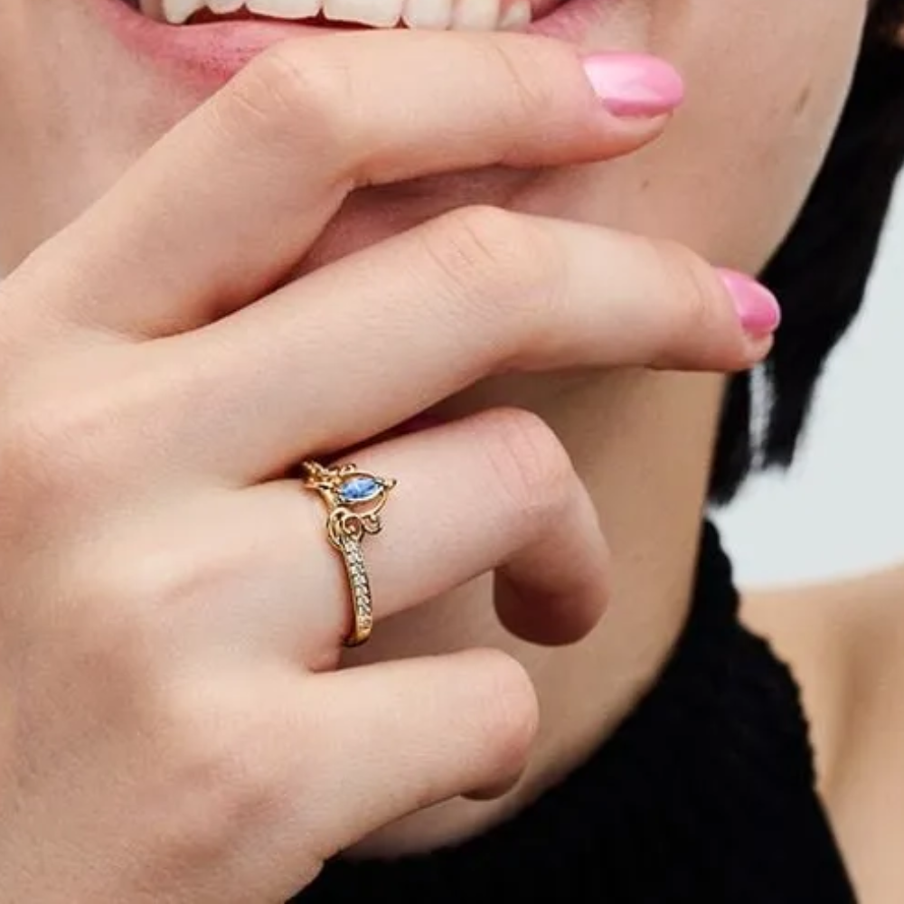 PANDORA RAISED HEART PROMISE RING NAVY BLUE + GIFT KIT 