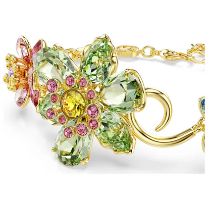 PULSERA BRAZALETE SWAROVSKI IDYLLIA CRISTALES FLOR MULTI COLOR DORADO + KIT DE REGALO