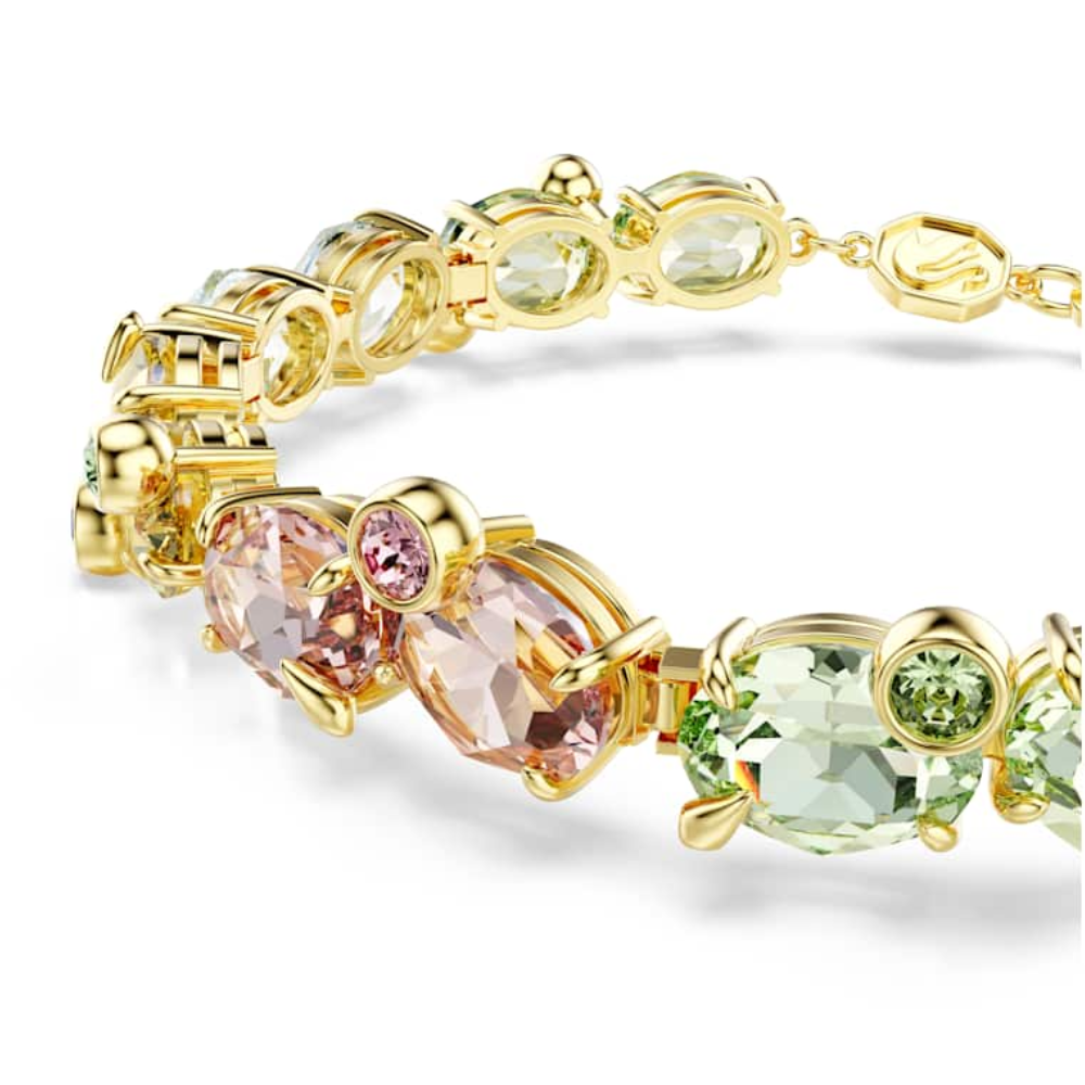 PULSERA BRAZALETE SWAROVSKI TENIS GEMA MULTI COLOR DORADO ORO 14K