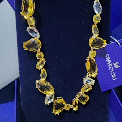 COLLAR GEMA CRISTALES COMPLETO MULTI COLOR SWAROVSKI DORADO AMARILLO + KIT DE REGALO