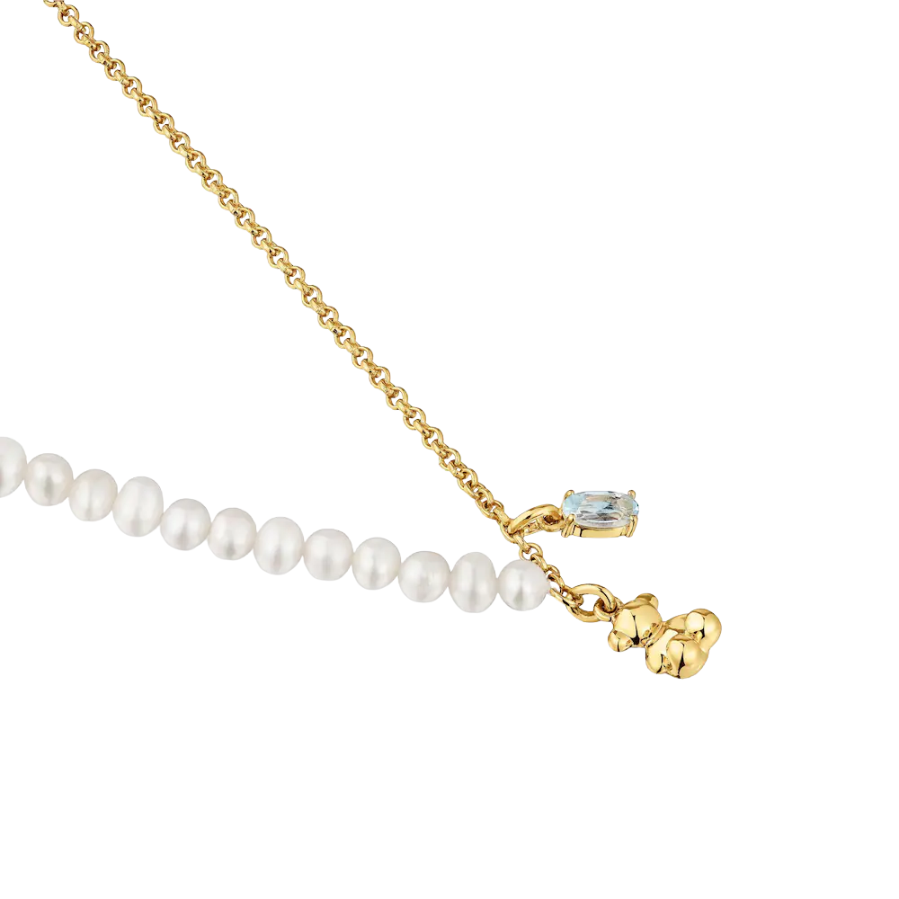 COLLAR TOUS DIJE ORO OSO TEDDY BEAR PERLAS TOPACIO BOLD BEAR PLATA .925 Y ORO 18K ZOCALO ONLINE