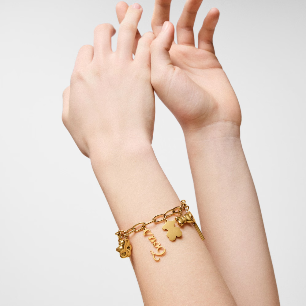 PULSERA BRAZALETE TOUS CADENA DE ACERO BICOLOR Y MOTIVO OSO CHARM (Copia) ZOCALO ONLINE