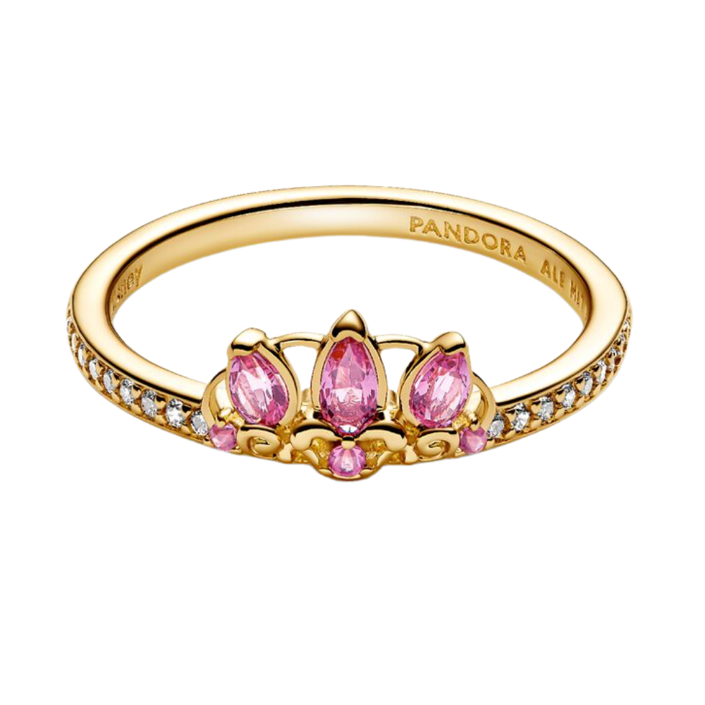 ANILLO PANDORA PINCESA DISNEY RAPUNZEL TIARA DORADO