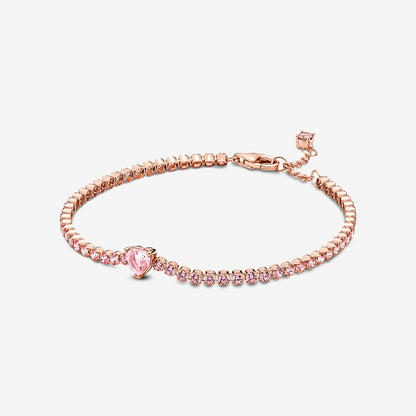 PULSERA PANDORA CORAZON BRILLANTE TENIS ORO ROSA + KIT DE REGALO